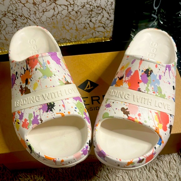 Sperry Float Slide Splash 💦 Paint Design Unisex EUC - Picture 1 of 5